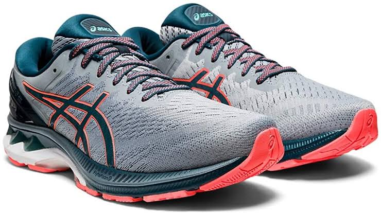 ASICS GEL-Kayano 27 running shoes in blue and silver